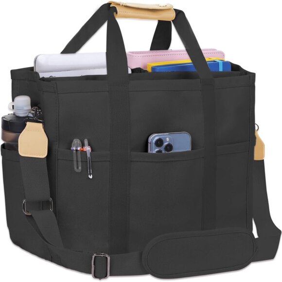 Large Canvas Tote Bag with Pockets Adjustable Strap Multiple Compartments - Picture 1 of 6